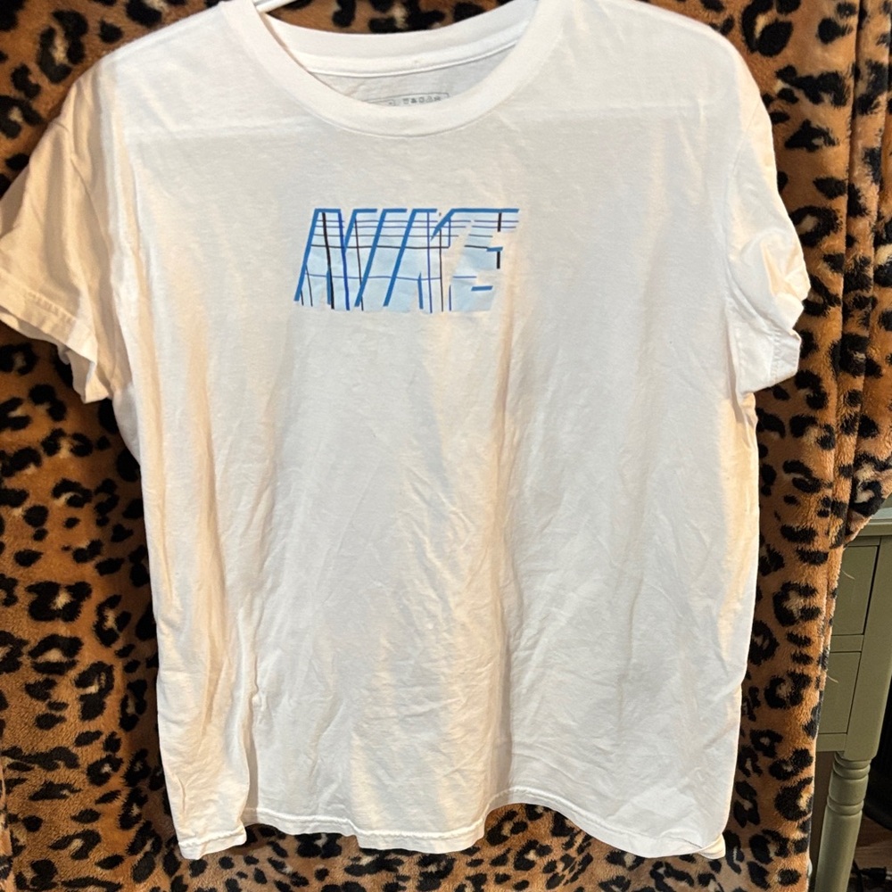 Nike White Tee with Blue Graphic
